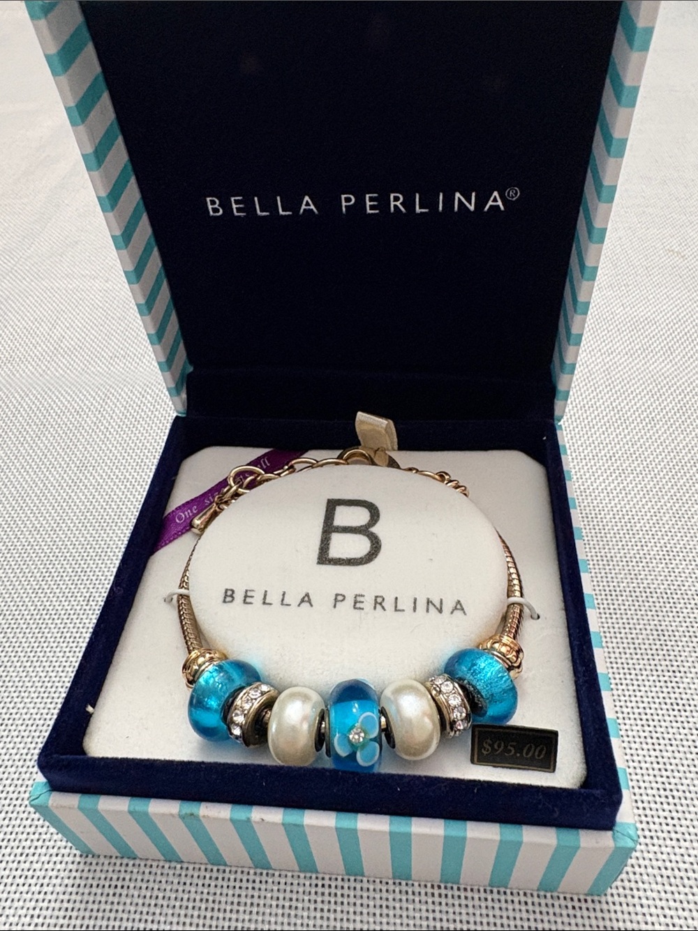 bella Perlina Gold-tone Bracelet with Turquoise and Pearl Beads